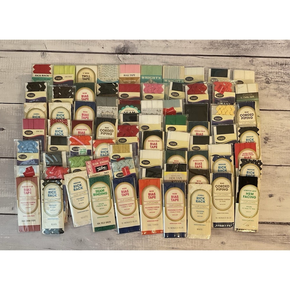 Lot Of 70+ Packages Hem Bias Tape Seam Binding Rick Rack Wrights JP Coats Lot #4